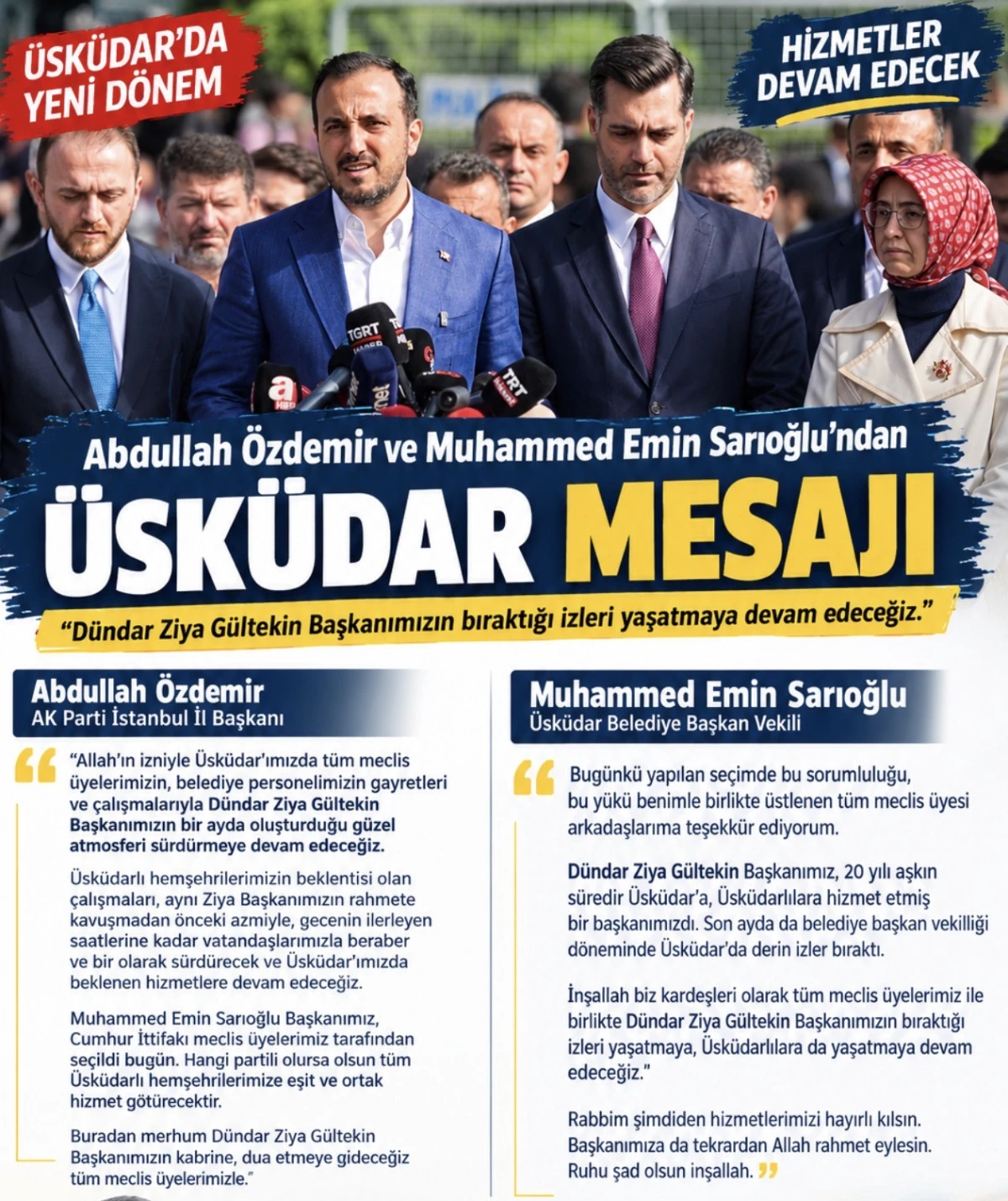 Abdullah &Ouml;zdemir ve Muhammed Emin Sarıoğlu&rsquo;ndan &Uuml;sk&uuml;dar Mesajı 