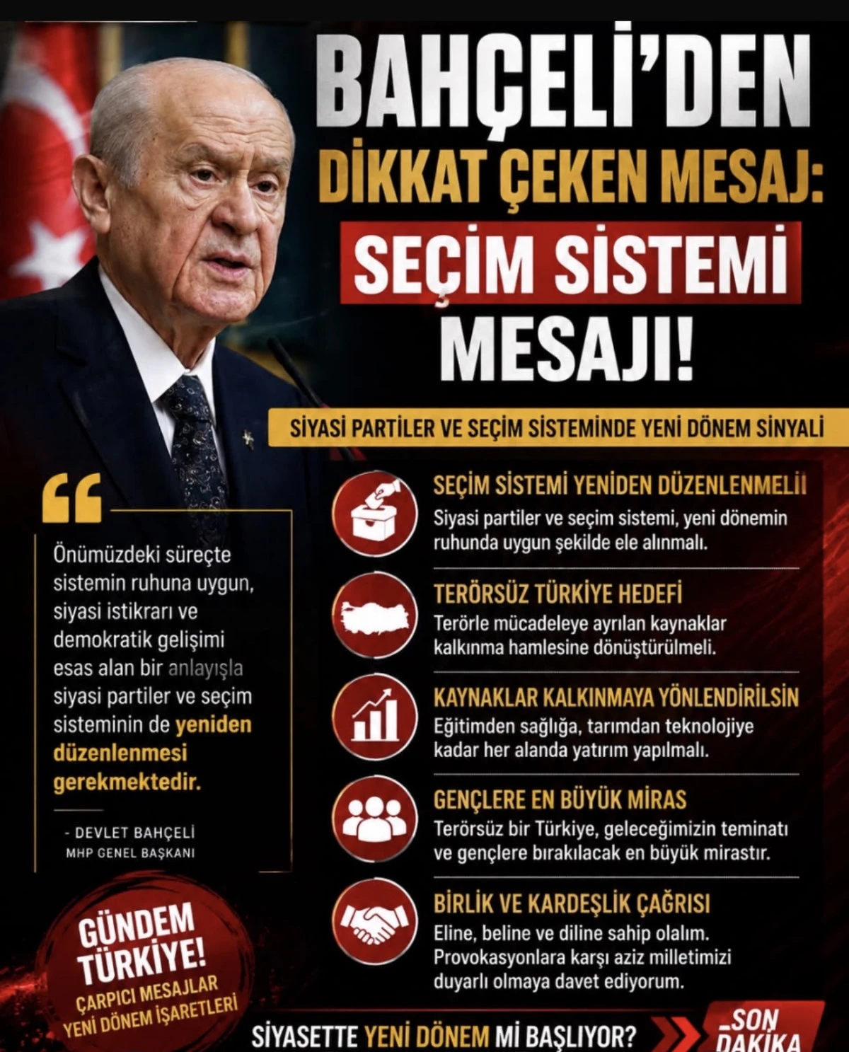 Bah&ccedil;eli&rsquo;den Dikkat &Ccedil;eken Mesaj: Se&ccedil;im Sistemi Mesajı 