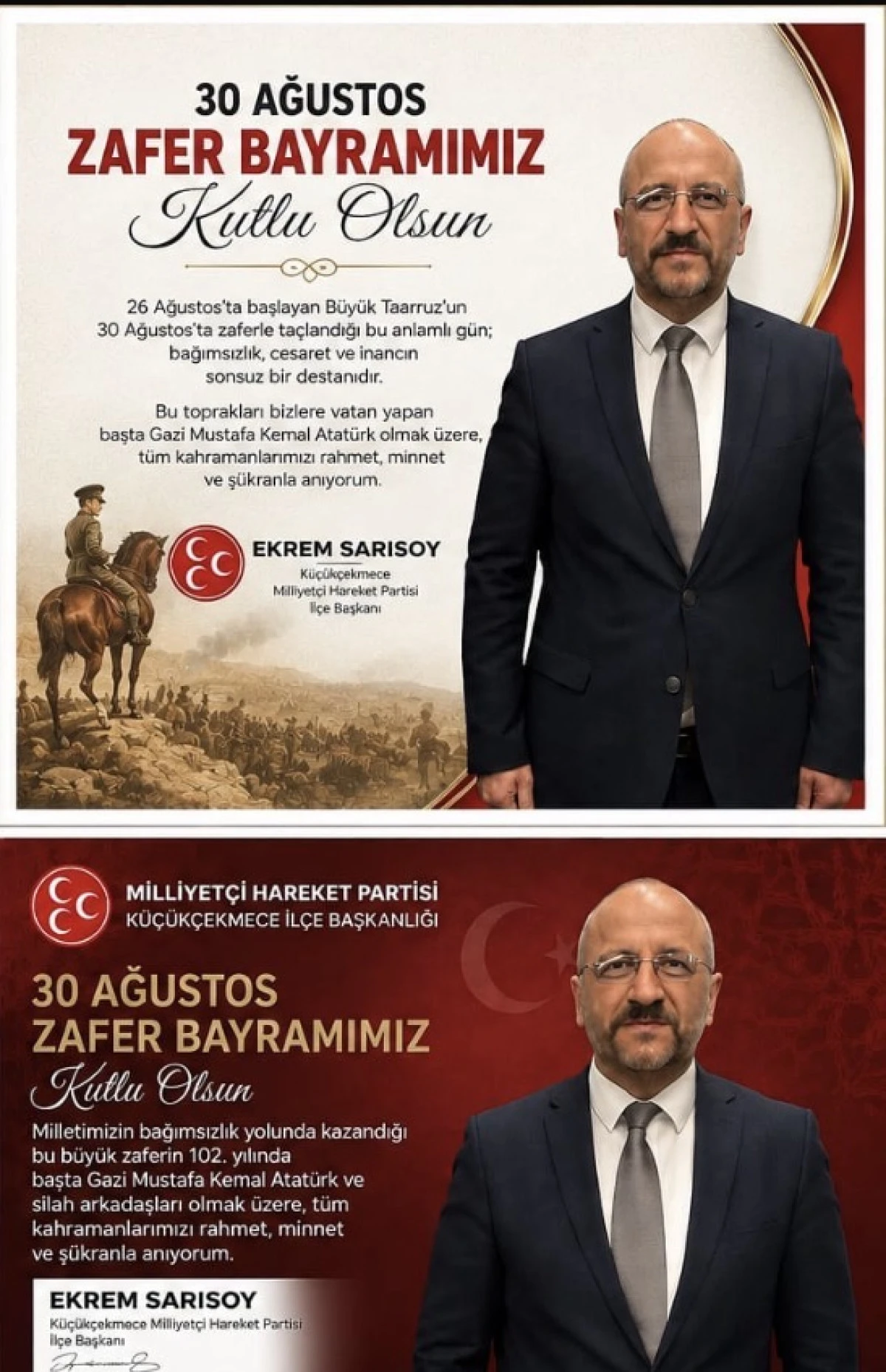 EKREM SARISOY&rsquo;DAN 30 AĞUSTOS ZAFER BAYRAMI MESAJI 