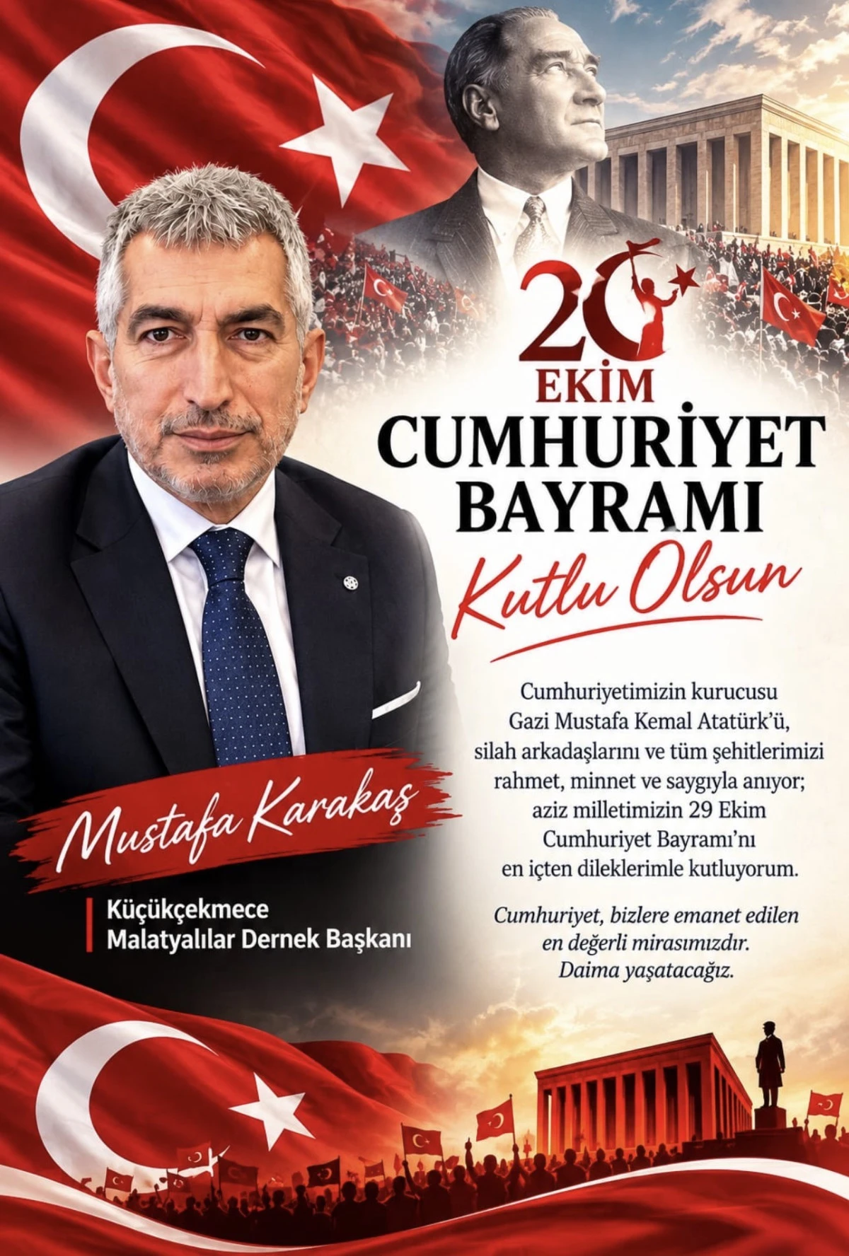 MUSTAFA KARAKAŞ&rsquo;TAN 29 EKİM CUMHURİYET BAYRAMI MESAJI 