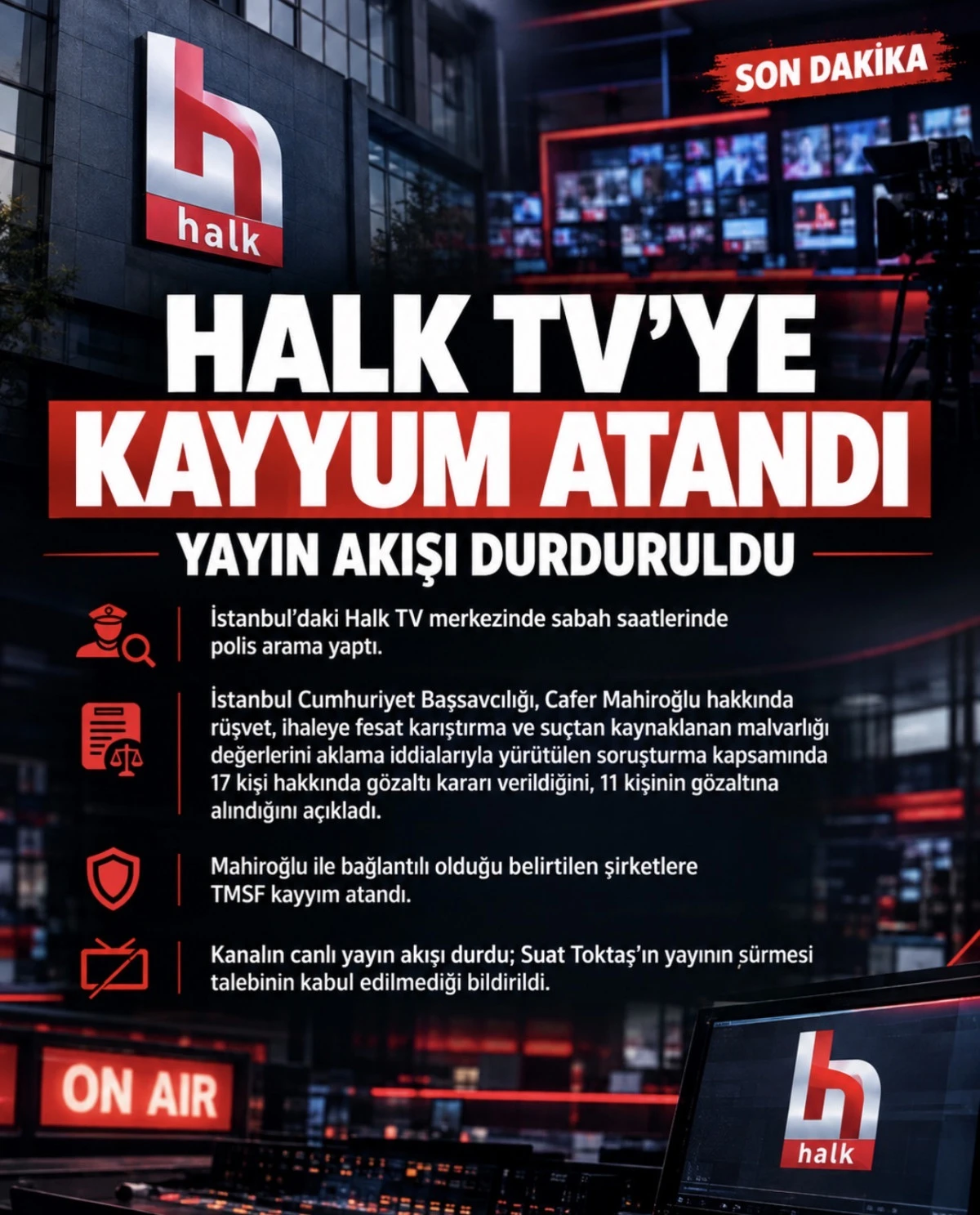 SON DAKİKA;HALK TV&rsquo;YE KAYYUM ATANDI YAYIN AKIŞI DURDURULDU