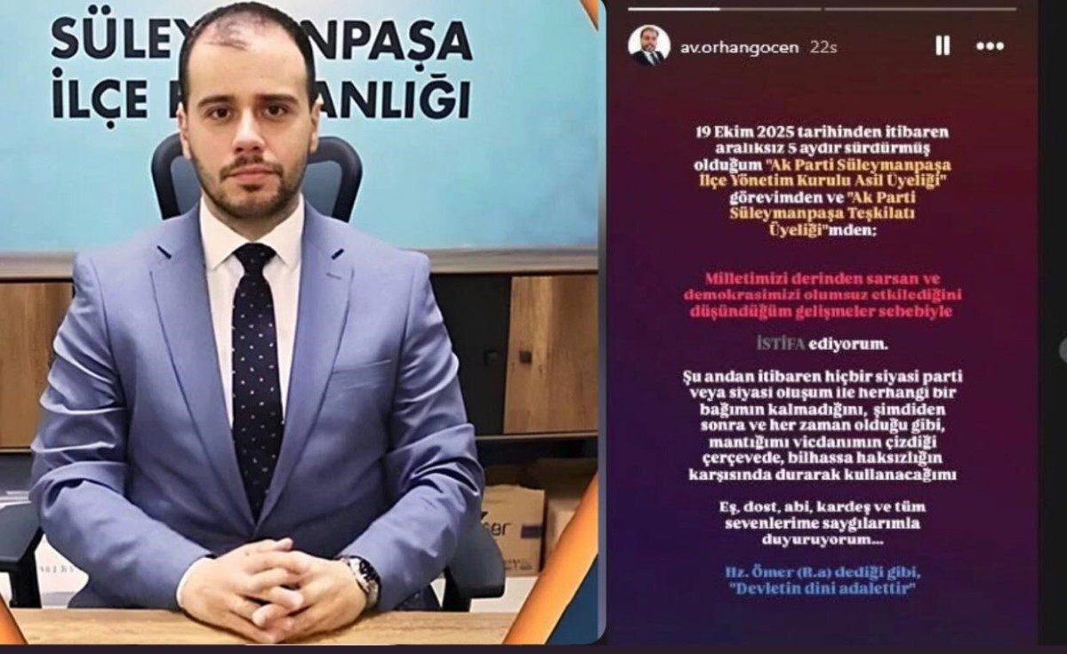 Tekirdağ’da AK Parti Yöneticisin’den İMAMOĞLU istifası