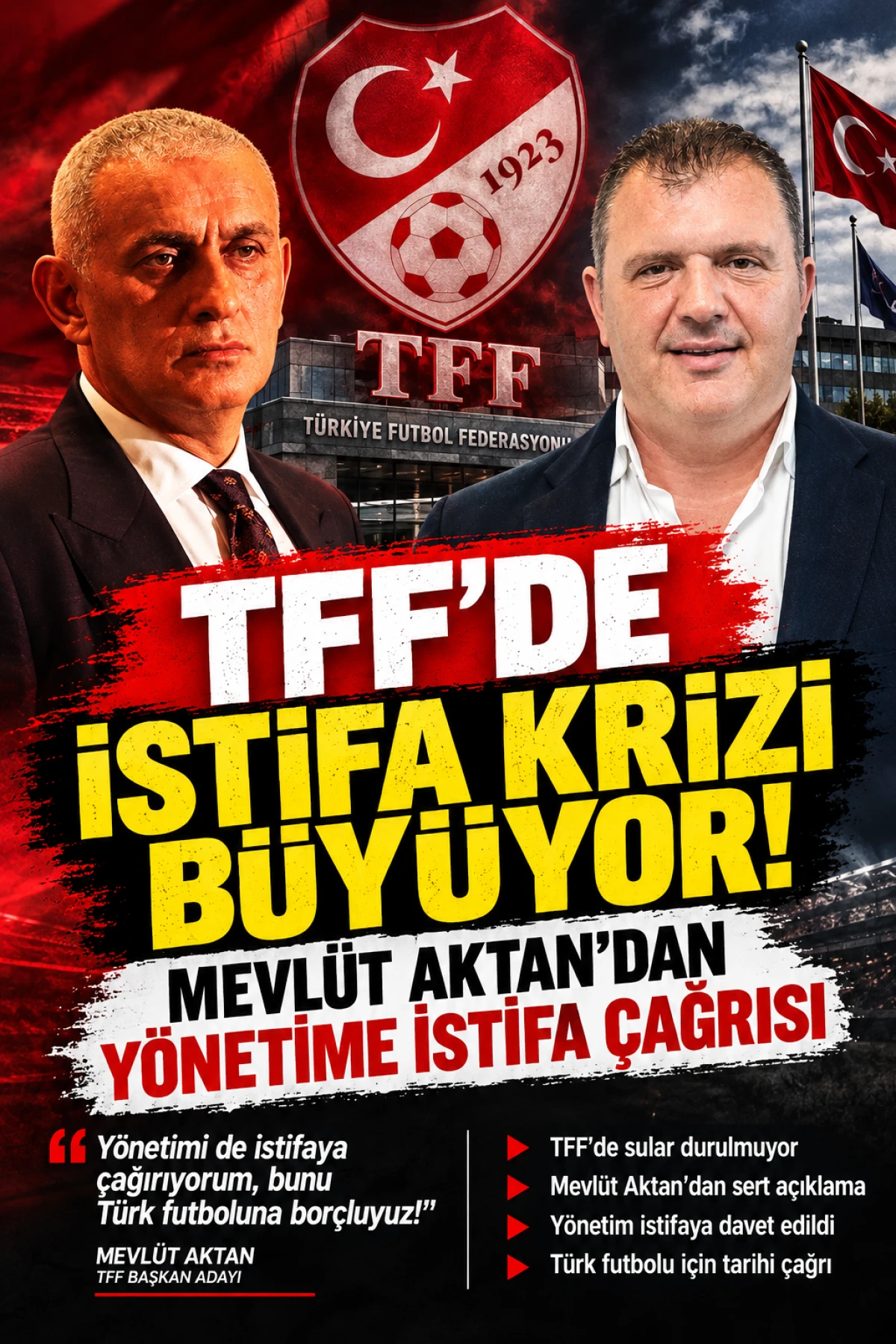 TFF&rsquo;DE İSTİFA KRİZİ B&Uuml;Y&Uuml;YOR! MEVL&Uuml;T AKTAN&rsquo;DAN Y&Ouml;NETİME İSTİFA &Ccedil;AĞRISI 